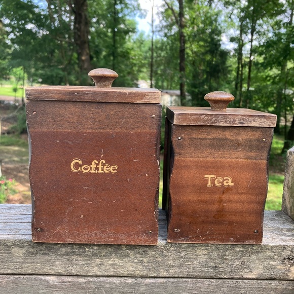 Unique Vintage Kitchen Vintage Lot Of 2 Wooden Kitchen Canister Set
